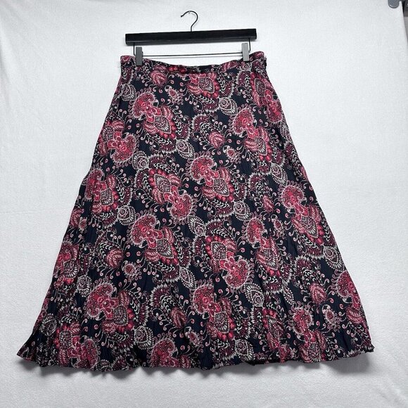 Garnet Hill Silk Paisley A-Line Skirt Size 12 Black Red Witchy Whimsigoth Boho - Picture 1 of 10